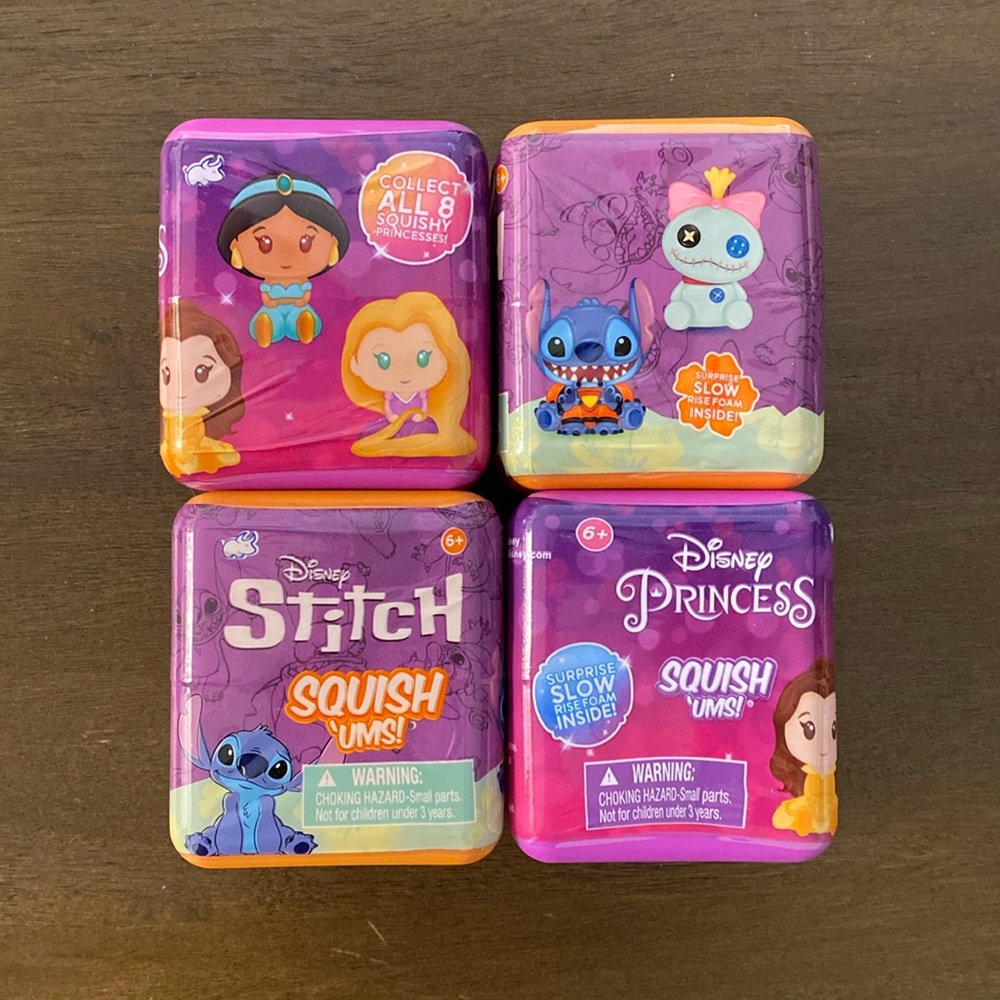 (2) Princess and (2) Stitch Disney Squish ‘Ums! Surprise Slow Rise Foam Inside